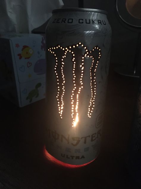 Monster Crafts, Monster Energy, Mason Jar Lamp, Mason Jars, Lanterns, Novelty Lamp, Gift Ideas, Candles, Energy