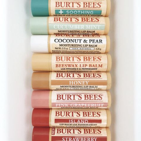 Burt Bees, Yonka Skin Care, Lipstick Aesthetic, Burts Bees Lip Balm, Burts Bees Lip, Lip Balm Collection, Beeswax Lip Balm, Bee Balm, Flavored Lip Balm