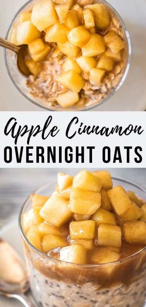 Apple Cinnamon Overnight Oats, Overnight Oats Vegan, Resep Oatmeal, Apple Overnight Oats, Cinnamon Overnight Oats, Oats With Yogurt, Overnight Oats In A Jar, Overnight Oats With Yogurt, Oats Overnight