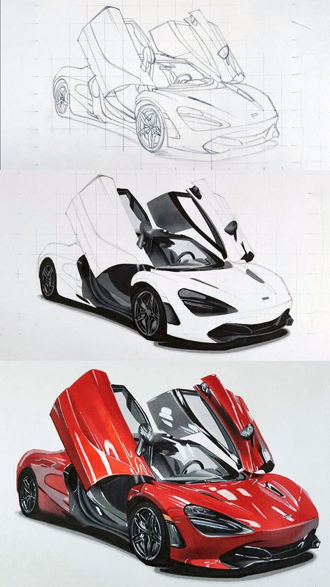 How to Draw a McLaren 720S Step-by-Step Tutorial  In this article, I'm going to show you how to draw a car, specifically how to draw a simple AND realistic McLaren 720S in this beautiful red color with some awesome reflections. 3d Car Drawing, Cool Car Sketches, Mclaren 720s Drawing, Luxury Car Drawing, Porche Drawing Car, Future Car Drawing, Sport Car Sketch, Ferrari Car Drawing, Super Car Drawing