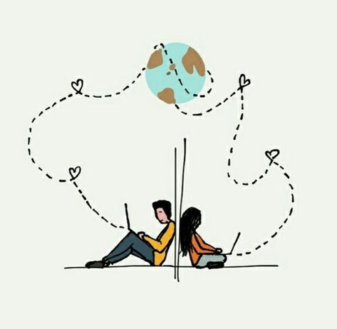 Long Distance Relationship Drawings, Long Distance Relationship Art, Relationship Drawings, Image Couple, Long Distance Love, Cute Couple Drawings, Couple Illustration, Illustration Art Girl, Cute Couple Cartoon