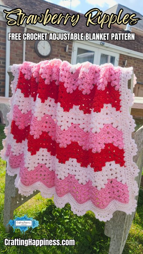 Brighten up nurseries with the Strawberry Ripples Baby Blanket! The lacey pattern and refreshing colors capture the essence of strawberries. Free Crochet Pattern by Crafting Happiness. Crochet Slouchy Beanie Pattern, Crochet Quilts, Yarn Ideas, Creative Thoughts, Crochet Baby Blanket Free Pattern, Crochet Blanket Pattern Easy, Crochet Afghan Patterns Free, Crochet Strawberry, Crochet Blanket Designs