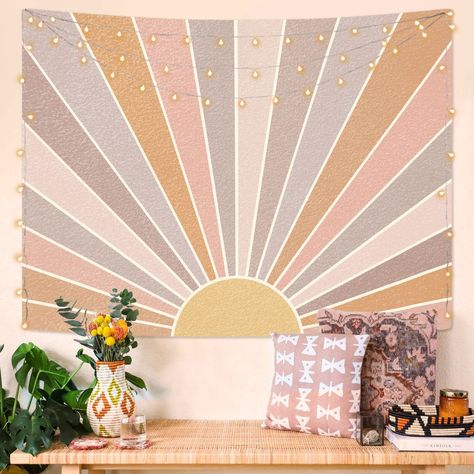 PRICES MAY VARY. 【Premium Design】exclusive creative pattern: 70s boho vintage burning sun art design. High-definition printing technology, with fine line details and strong and vivid colors, it will be a great decoration for your room. 【High quality】100% Polyester fiber, skin-friendly, good weight for hanging on wall. 【Gift】A wonderful gift choice. Various sizes: 36''high × 48''wide, 44''high × 60''wide, 60''high × 80''wide, 68''high × 90''wide. 【Easy to use】Hang this art tapestry with decorativ Beachy Tapestry, Purple Ceiling, 2023 Bedroom, Sun Tapestry, Wall Tapestry Bedroom, Aesthetic Sunrise, Tree Tapestry, Sunflower Wall Art, Boho Sun