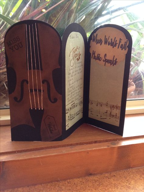 Violin music themed card Violin Cards Handmade, Music Themed Cards, Popout Cards, Music Birthday Card, Musical Cards, Teachers Day Card, Paper Cutout Art, Simple Birthday Cards, Music Crafts