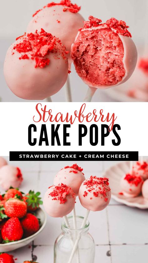 Cake Pop Recipe With Cream Cheese, Cake Pop Recipes Easy, Frosting For Cake Pops, Birthday Cake Cake Pops Recipe, Cake Pops For Beginners, Strawberry Cake Flavors, Cake Pops Made With Cream Cheese, Cake Chocolate Covered Strawberries, Cake Pops With Frosting