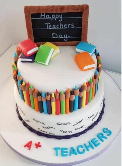 Teacher's day cake by jscakecreations Teacher Birthday Cake, Teachers Day Cake, Happy Teachers Day Wishes, Rodjendanske Torte, Teacher Cakes, Aesthetic Cake, School Cake, Teacher Birthday, Chocolate Cake Decoration