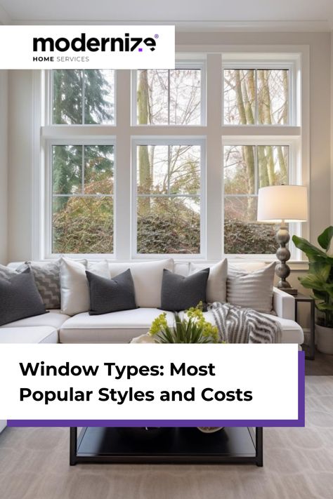 Take our quiz to find the 3 best types of windows for your home or compare 20 window styles, their pros and cons, pictures, and 2024 costs. Large Glass Windows Front Of House, Large Front Windows Exterior, Window Options Style, Best Windows For House, Classic Window Design Exterior, Types Of Windows Style, Picture Windows Exterior, Garrison Colonial Exterior, Stacked Windows