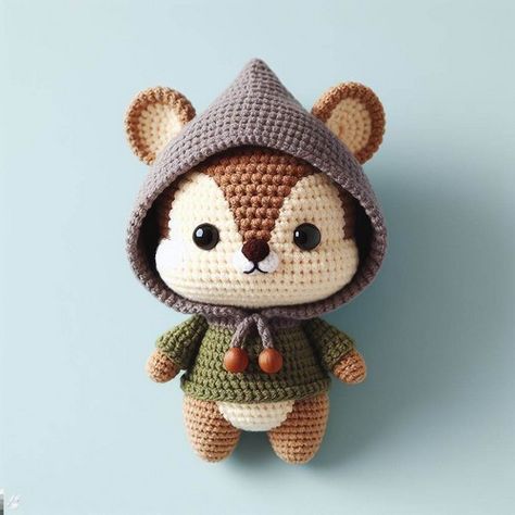 Amigurumi Chipmunk In Hoodie Crochet Pattern Chipmunk Amigurumi, Crochet Hoodie Pattern, Hoodie Crochet Pattern, Crochet Forest, Cute Chipmunk, Hoodie Crochet, Fox Crochet Pattern, Fox Crochet, Crochet Hoodie