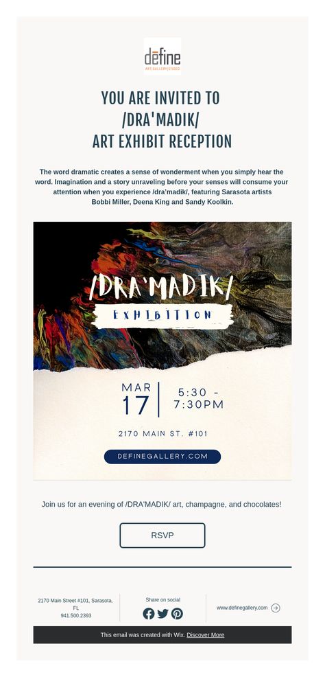 You're invited: /DRA'MADIK/ ART EXHIBIT LAUNCH NITE Art Exhibition Invitation, Exhibition Invitation, Art Exhibit, You're Invited, Fine Artist, Youre Invited, Sarasota, You Are Invited, Art Exhibition