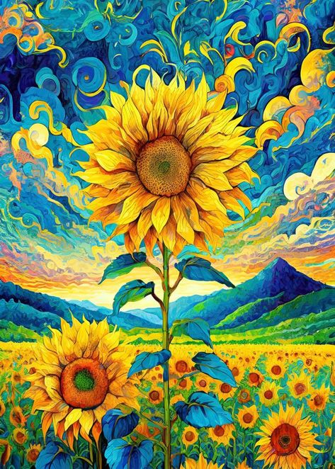 Unique Paintings Creative, Pictures Of Sunflowers, Classical Art Paintings, Sunflower Paintings, August Art, Meme Format, Sunflowers Art, Sunflowers Painting, Painting Sunflowers