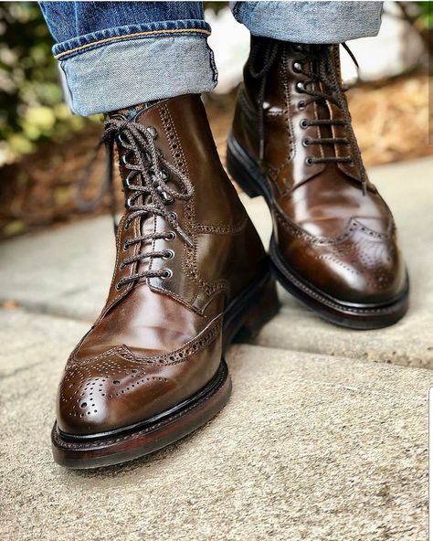 Perfect winter boots by Crockett & Jones Brogue Boots, Custom Design Shoes, Mens Ankle Boots, High Ankle Boots, Best Shoes For Men, Mens Boots Fashion, Trendy Shoes, Handmade Shoes, Running Shoes For Men