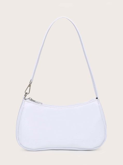 White Elegant,Fashionable   Nylon Plain Baguette Bag Embellished   Women Bags White Handbags For Women, White Bag Aesthetic, White Baguette Bag, White Hand Bag, Shein Bags, Shoulder Bag Aesthetic, Cute Shoulder Bag, White Handbags, My Style Bags