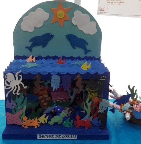 Ocean Kids Crafts, Diorama Kids, Aquarium Craft, Ecosystems Projects, Art Competition Ideas, Ocean Habitat, Ocean Kids, Art Competitions, Kids Crafts