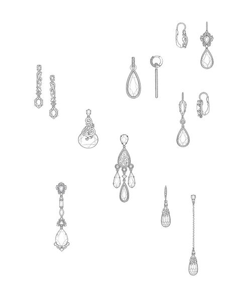 sample of work by Kotaro  Miyashiro at Coroflot.com Simple Jewelry Drawing, Anime Accessories Jewelry, Jewelry Sketch Design, Earrings Sketch, Manga Earrings, Earrings Drawing, Manga Jewelry, Jewelry Logo Ideas, Jewelry Sketches