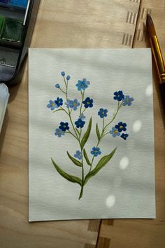 Easy Classy Paintings, Simple Blue Flower Painting, Cute Blue Paintings Easy, Basic Painting Ideas On Canvas, Simple Blue Painting Ideas, Tiny Paintings Ideas Simple, Simple Sorority Canvas, Blue Canvas Painting Ideas Easy Diy, Diy Painting Canvas Easy Wall Decor