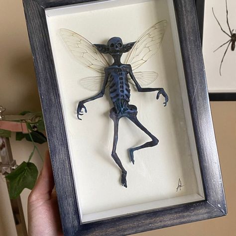 Mummified Fairy, Picture Frames Display, Fairy Skeleton, Old Wooden Boxes, Sculpture Exhibition, Halloween Fest, Creepy Decor, Halloween Fairy, Dark Home Decor