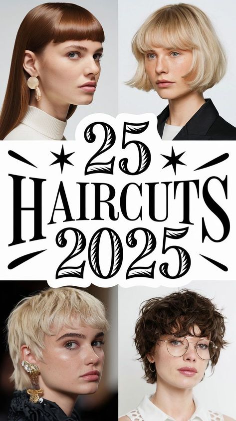 2025 haircuts for women highlight long bobs, pixie cuts, and medium length styles. These versatile cuts are trending for round faces, offering modern and sleek options for winter 2025. Whether you prefer a long or short style, these cuts cater to every preference, ensuring a trendy look for any occasion. Blunt ends or choppy layers can add definition. 2025 Haircut For Women, Short Hair 2025 Trends Women, Trendy Haircuts 2024 Women, Middle Short Haircut, Punk Bob Haircut, Haircut Short Women, Short Hair 2024 Trends Women, 2024 Short Hair Trends For Women, Middle Haircut