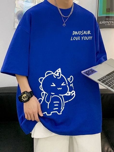 Cute Baggy Shirts, Graphic Tees Outfit, Shirts Baggy, Womens Techwear, Baggy T-shirt, Bleu Azur, Summer Graphic Tee, Outfits Hombre, Drop Shoulder Tee