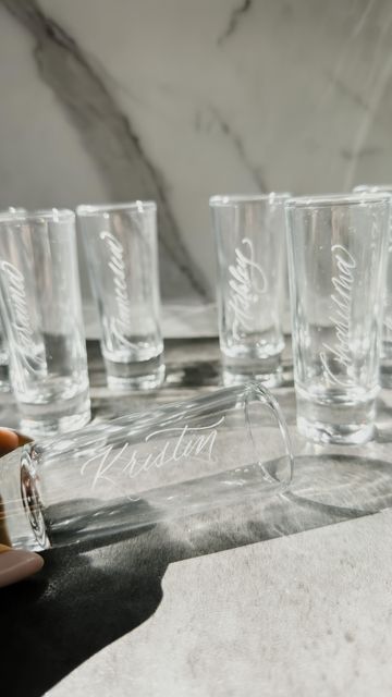 Engraved Glass Bottle, Calligraphy Engraving, Bridal Shower Gifts For Bride, Cute Stationary School Supplies, Glass Engraving, Wedding Day Gifts, Stationary School, Magazine Layout Design, Cute Stationary