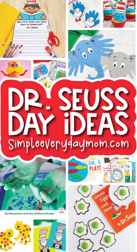 Love Dr. Seuss books? If so, we have 30 Dr. Seuss Day ideas for your kids or students to try. From crafts to recipes to worksheets, you'll find plenty of ideas to keep the kids busy, learning, and having fun! Dr Seuss Day Activities, Dr. Suess Crafts, Dr Seuss Reading Night Activities, My Many Colored Days Activities Dr. Seuss, Oh Say Can You Say Activities Dr. Seuss, Dr Seuss Sleep Book Activities, Dr. Seuss Crafts, Bartholomew And The Oobleck, What Pet Should I Get Craft Dr. Seuss