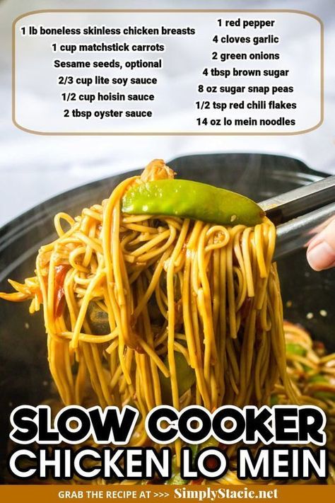 Slow Cooker Chicken Lo Mein... - Dinners, Dishes and Desserts Crock Pot Lo Mein, Chicken Lo Mein Recipe, Persnickety Plates, Yummy Asian Food, Lo Mein Recipe, Chicken Lo Mein, Lo Mein Recipes, Noodle Recipes Easy, Lo Mein