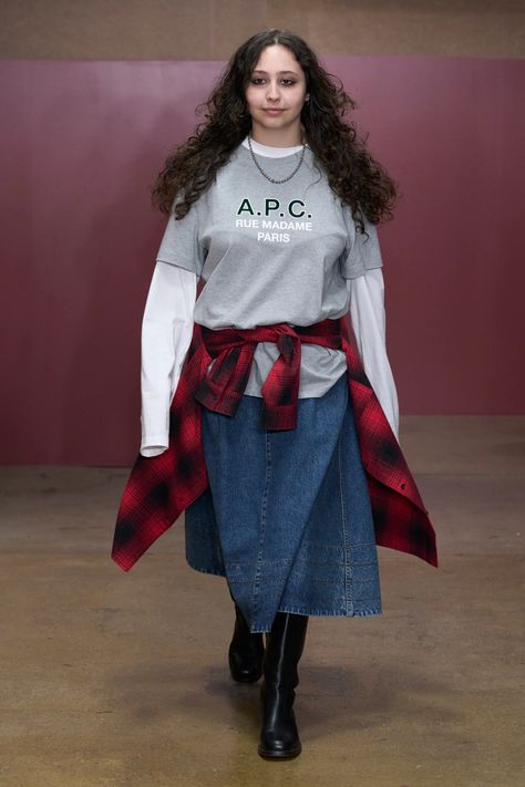 A.P.C. Fall 2023 Ready-to-Wear Fashion Show | Vogue French Clothing Brands, Dress Layering, Fall 2023 Ready To Wear, 2023 Ready To Wear Collection, Japanese Selvedge Denim, French Outfit, 2023 Ready To Wear, Slip Skirts, Flight Jacket