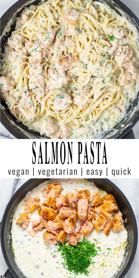 Dairy Free Creamy Salmon Pasta, Salmon Pasta Dairy Free, Vegan Salmon, Salmon Pasta Recipe, Creamy Salmon Pasta, Salmon Pasta Recipes, Easy Mediterranean Recipes, Smoked Salmon Pasta, Dairy Free Pasta