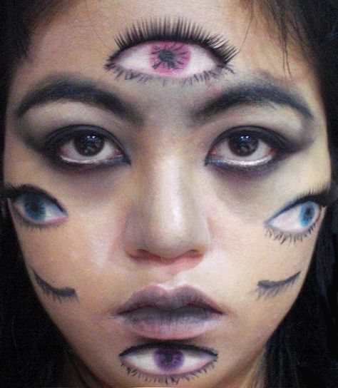 Creepy Halloween makeup tutorial! Give yourself multiple eyes.   http://www.youtube.com/watch?v=w4O14Nv2ZIE Eyes Make Up, Multiple Eyes, Demon Makeup, Creepy Eyes, New Year's Makeup, Creepy Halloween Makeup, Monster Eyes, Halloween Makeup Tutorial, Special Effects Makeup