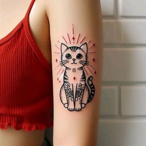 2 Black Cat Tattoo, Mandala Cat Tattoo, Trad Cat Tattoo, Cat Sleeve Tattoo, Tuxedo Cat Tattoo, Girly Hand Tattoos, Tattoo Gato, Tato Flash, Cute Cat Tattoo