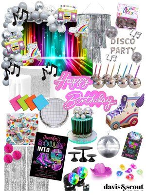 80s Disco Decorations, 80s Themed Roller Skating Party, Skate Theme Party, Home Disco Party, 80s Disco Birthday Party Theme, Rollerskating Party Decorations, Disco Kids Party, Disco Skate Party, Kids Disco Party