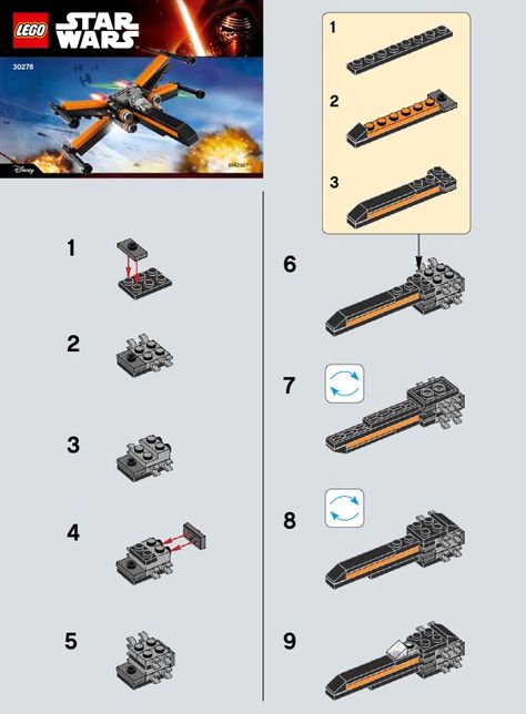 Star Wars - Poe's X-wing Fighter [Lego 30278] Lego Star Wars Instructions, Lego X Wing, Lego Star Wars Mini Builds, Lego Creations Instructions, Lego Millenium Falcon, Lego Blueprint, Robot Drawing, Custom Lego Star Wars Ships, Lego Star Wars X Wing