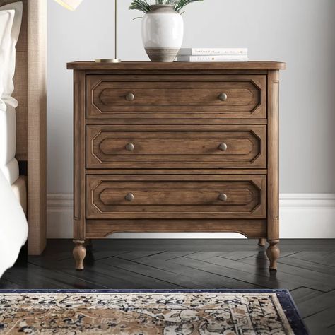 Joss & Main Abbie 3 Drawer Nightstand & Reviews | Wayfair 3 Drawer Bedside Table, Three Drawer Nightstand, Bed Side Table, Прикроватные Тумбочки, 3 Drawer Nightstand, 3 Drawer Dresser, Oak Stain, Interior Design Magazine, Wood Nightstand