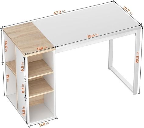 Amazon.com: Coavas Computer Desk with Storage, Home Office Desk with Adjustable Shelves, Simple Style Writing Study Desk with Metal Frame, Modern Design PC Laptop Desk, 47 inch, White and Oak : Home & Kitchen Simple Computer Desk, Computer Desk Design, Desk Dimensions, Simple Desk, Laptop Desk, Study Desk, Desk Design, Computer Desk, Desk Storage