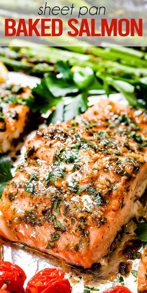 Oven Baked Salmon Recipe - Carlsbad Cravings Baked Salmon Recipes Oven, Sheet Dinner, Sheet Pan Veggies, Pan Veggies, Salmon Ideas, Best Baked Salmon, Oven Baked Salmon Recipes, Salmon Bowls, Oven Salmon