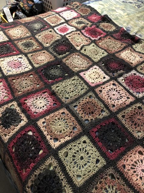 Hippy Granny Square Blanket, Moody Crochet Blanket, Crochet Blanket Cottagecore, Whimsigoth Crochet Blanket, Bohemian Crochet Blanket, Crochet Blanket Unique, Crochet Vintage Blanket, Crochet Blanket Aesthetic, Crochet Projects Blankets