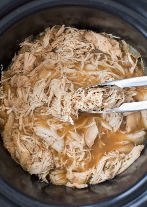 Easy all-purpose shredded chicken made in the crockpot with spices and beer.  Make a big batch and use it to make different meals all week long! | #chicken #shreddedchicken #pulledchicken #beer #braised #allpurpose #multipurpose #slowcooker #crockpot Crockpot Ranch Chicken Tacos, Crockpot Shredded Chicken, Crockpot Pulled Chicken, Ranch Chicken Crockpot, Crockpot Dump Recipes, Pulled Chicken Recipes, Chicken Ranch Tacos, Shredded Chicken Crockpot, Chicken Tacos Crockpot