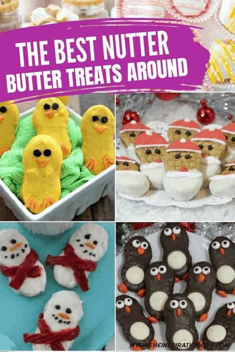 If you love Nutter Butters, then you have to try one of these delicious recipes! The Inspiration Edit lists the best recipes to make with Nutter Butters that anyone can make! Try one making of these desserts for a weekend treat or to take to a party. Recipes With Nutter Butter Cookies, Nutter Butter Decorated, Chocolate Covered Nutter Butter, Nutter Butter Recipes, Nutter Butter Fall Cookies, Nutter Butter Chicks, Nutter Butter Acorns Fall Treats, Kids Birthday Snacks, Nutter Butter Halloween Treats