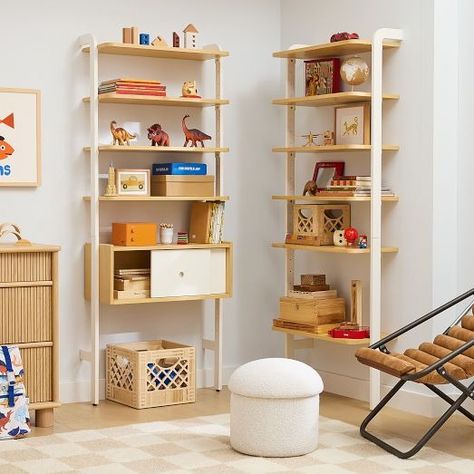 Kids Bookcases and Bookshelves | West Elm Modern Kids Room Design, Kids Room Shelves, Modular Shelving System, Wall Storage Systems, Contemporary Bookcase, Wall Mounted Bookshelves, Modern Kids Room, Interior Design Themes, Wall Bookshelves