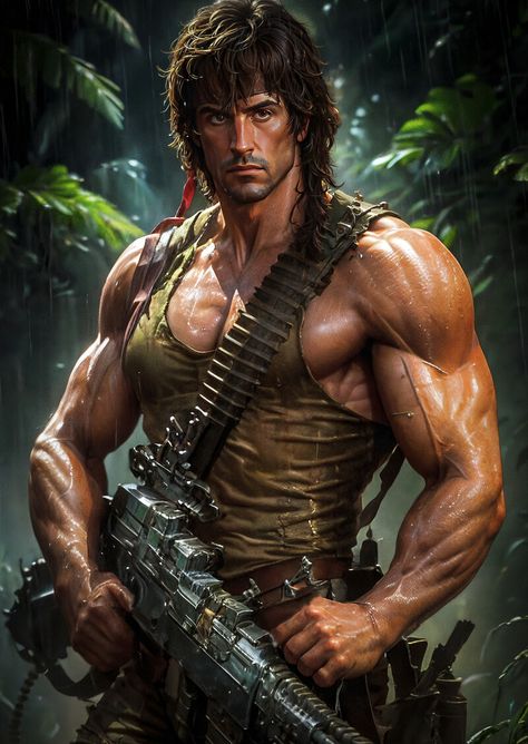 ArtStation - John Rambo, Roman Samtsov Rambo 2, Sylvester Stallone Rambo, John Rambo, Muscle Motivation, Sylvester Stallone, Arnold Schwarzenegger, Halloween Disfraces, Pop Culture, Marvel