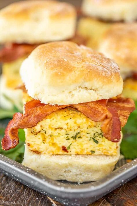 Bacon, Egg & Cheese Biscuit Sandwich - Plain Chicken Egg Bake Casserole, Eggs Cheese Breakfast, Sausage Muffins, Cheese Biscuit, Bacon Egg Cheese, Breakfast Sandwich Recipes, Biscuit Sandwich, Baked Egg, Bacon Sandwich