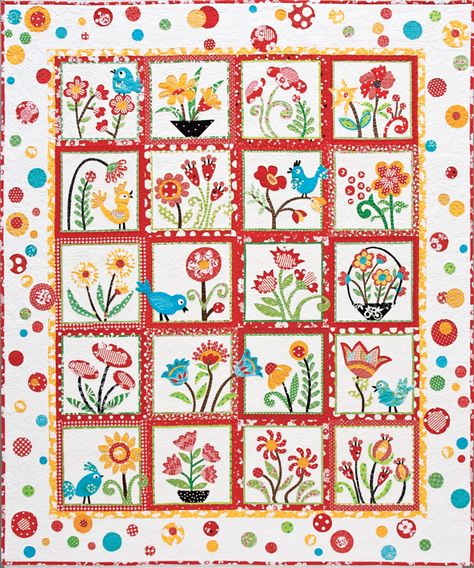 My Whimsical Quilt Garden | Piece O Cake Blog Embroidered Crafts, Garden Quilts, Fun Quilts, Flower Quilt Patterns, Quilt Embroidery, Flower Garden Quilt, Pretty Garden, Spring Quilts, Flower Quilts