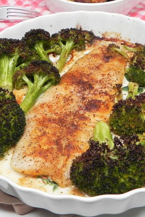 Looking for dinner ideas? Try cooking this Old bay tilapia with broccoli. Use tilapia, Old Bay seasoning, lemon juice, and broccoli to cook this quick and easy one pan baked fish recipe for an easy dinner. Tilapia Broccoli Recipes, Talipia And Broccoli, Fish With Broccoli, Tilapia And Broccoli Recipes, Old Bay Fish Recipes, Fish And Broccoli Recipes, Lean And Green Tilapia Recipes, Easy Tilapia Recipes Baked, Old Bay Seasoning Recipe Dishes