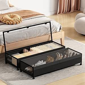 Underbed Shoe Storage Ideas, Under Bed Storage Ideas, Storage With Wheels, Storage For Shoes, Under Bed Storage Containers, Antique Beds, Iron Bed, Under Bed, Under Bed Storage