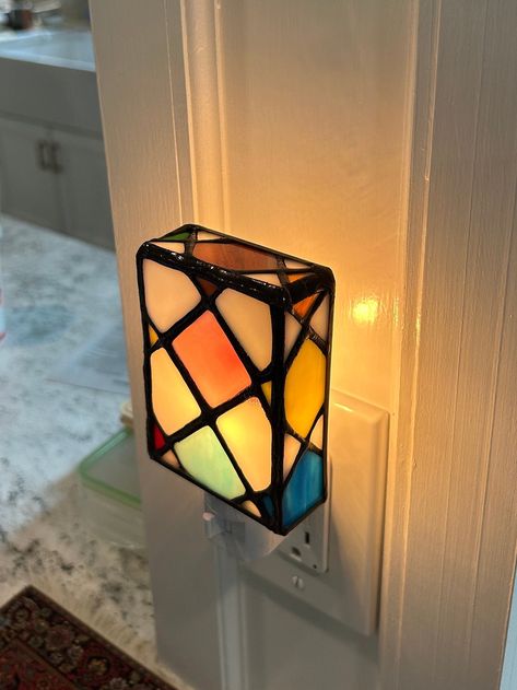 Handmade stained glass nightlight will add the perfect glow to your space. Each piece is made by hand in my NYC studio. Colored Glass Lights, Stained Glass Light Catchers, Night Light Stained Glass Patterns, Stained Glass Decorations, Stained Glass Lights, Stained Glass Nightlight, Whimsygoth House Decor, Stained Glass Art Diy, Small Stained Glass Projects