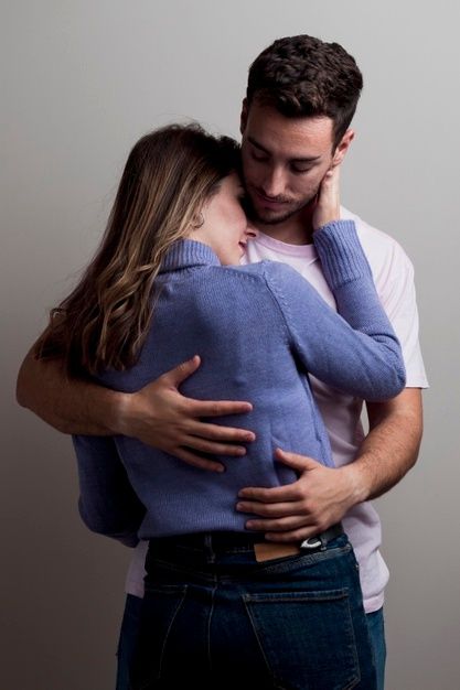 Lovers Hugging Drawing, Loving Embrace Pose, Female Hugging Poses, Couple Embrace Reference, Couple Hugging Reference, Man Holding Woman In Arms, Man Hugging Woman From Behind, Hug From Behind Drawing Reference, In Love Expression