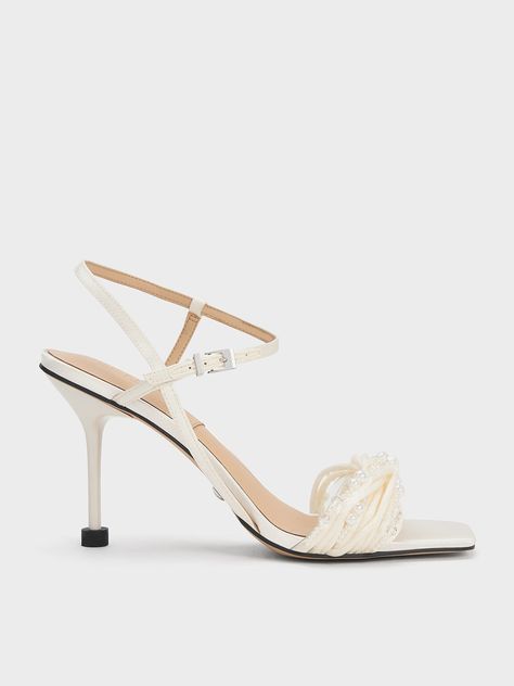 Charles And Keith Shoes, Bride Heels, Charles And Keith, Heels Blue, Satin Sandals, White Sandals Heels, Perfect Heels, Satin Heels, Charles Keith