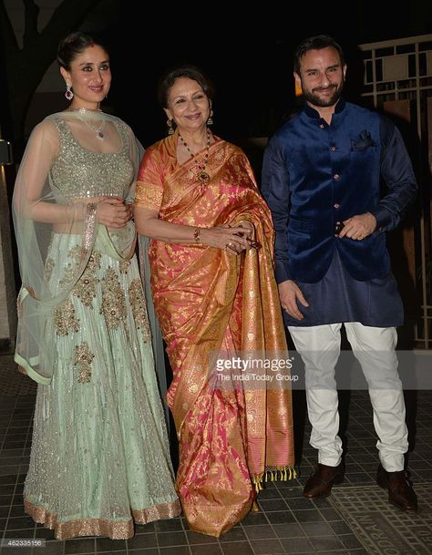 Saif Ali Khan,Kareena Kapoor and Sharmila Tagore at Soha Ali Khan and Kunal Khemus wedding reception in Mumbai. Kareena Kapoor Photos, Krishna Das, Sharmila Tagore, Soha Ali Khan, Suit Styles, Groom Fashion, Indian Actors, Saif Ali Khan, Salwar Kamiz