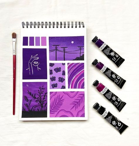 Canvas Art Painting Acrylic, Easy Mandala, Purple Painting, Easy Mandala Drawing, Gouache Paint, Indie Drawings, Purple Art, Art Diary, Book Art Diy