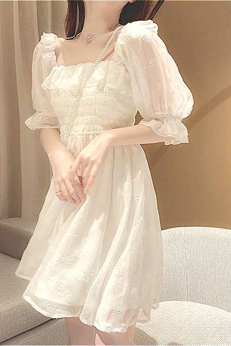 Buy Fleepmart French Summer Dress Women White Puff Sleeve Korean Style Fairy Dress Lace Chiffon Japan Style Kawaii Elegant Vintage Dress 2021 at fleepmart.com! Free shipping to 185 countries. 45 days money back guarantee. French Summer Dress, Closet Outfits, Shifting Outfits, Elegant Vintage Dresses, Fairycore Dress, French Summer, Summer Dress Women, White Vintage Dress, Style Kawaii