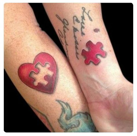 Mother daughter puzzle Puzzle Tattoo, Married Couple Tattoos, Him And Her Tattoos, Couple Tattoos Love, Puzzle Piece Tattoo, Maching Tattoos, Puzzle Tattoos, Wife Tattoo, Best Couple Tattoos